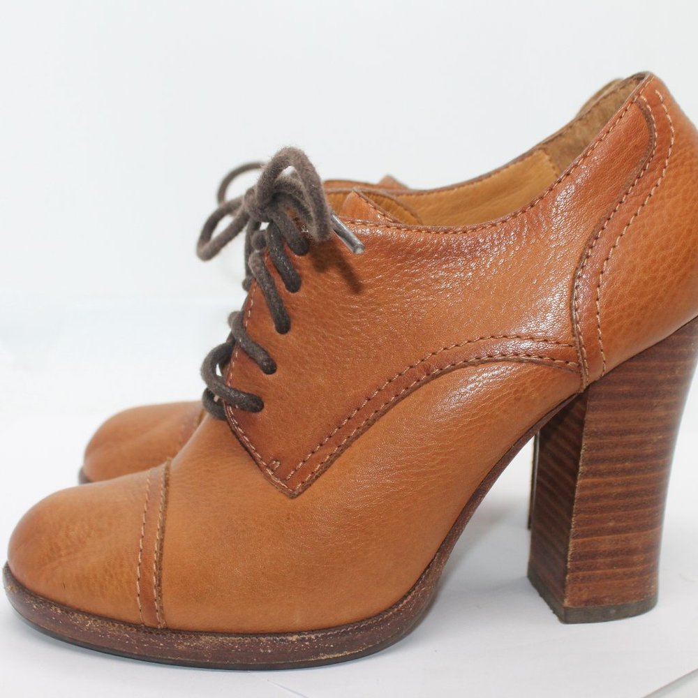 Kork-Ease 'Wendy' Brown Leather Lace Up Cap Toe Stacked Heel Oxford sz 6.5M